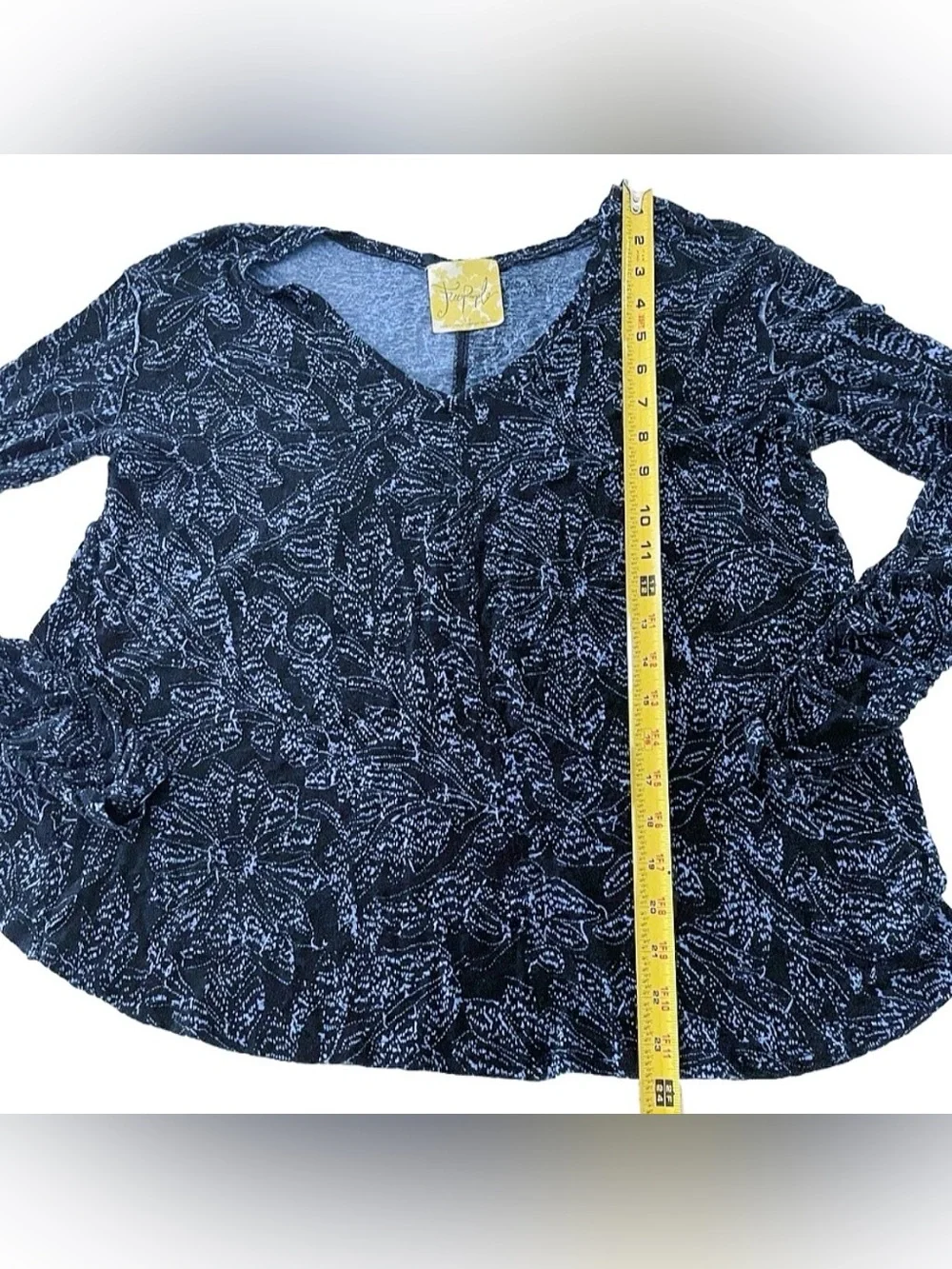 Free People High Low Split Back Top Size Small Black Blue Floral